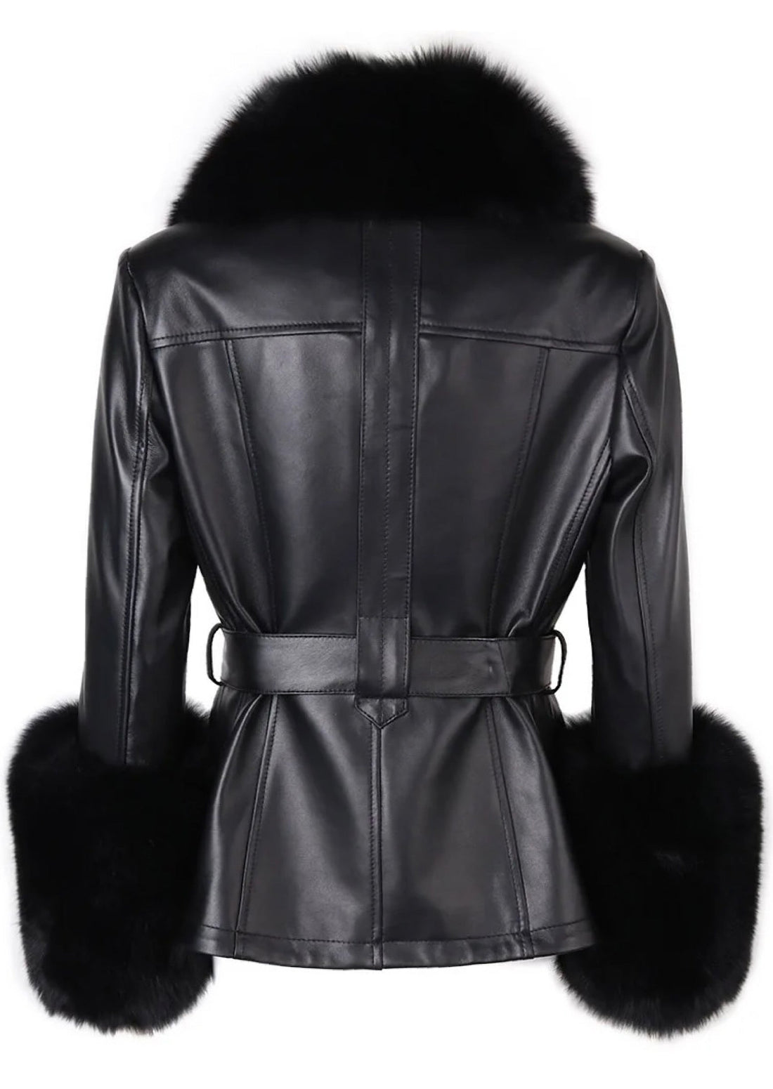 Emma Leather Trench Jacket with Fur Details