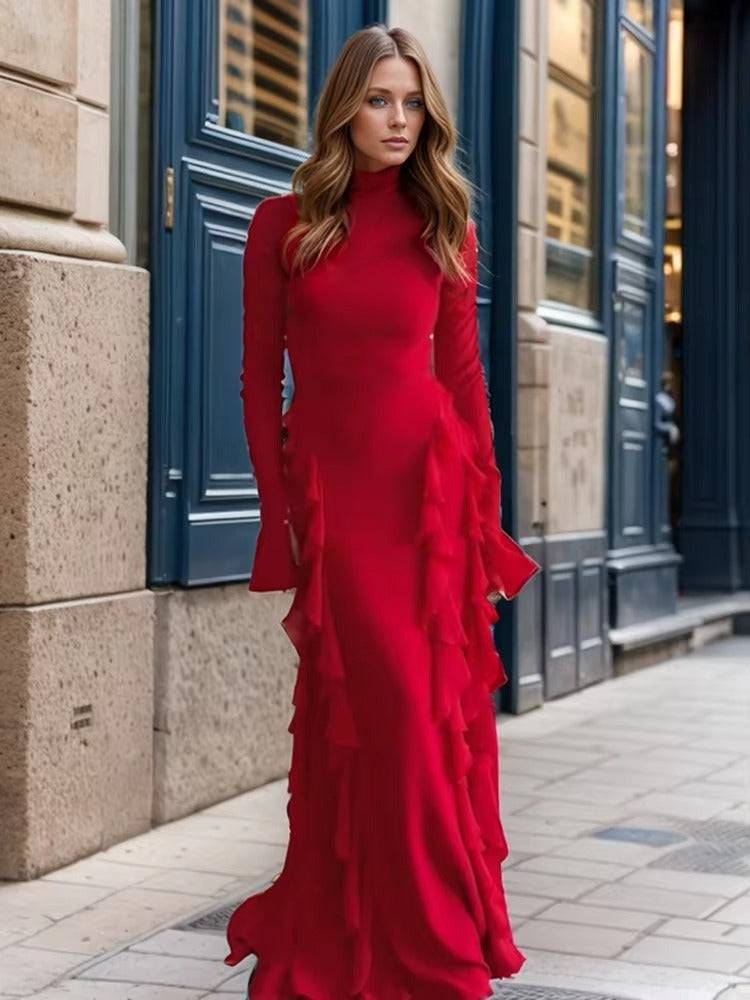 Frill maxi dress long sleeve best sale