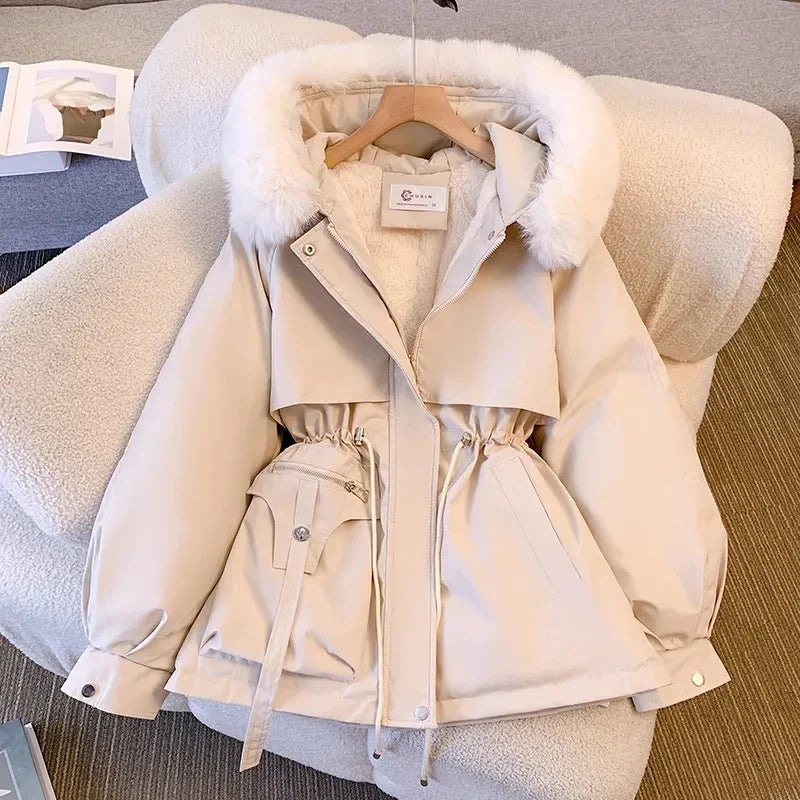 Maylene Waterproof Coat with Fleece Lining and Fur-Lined Hood for Women