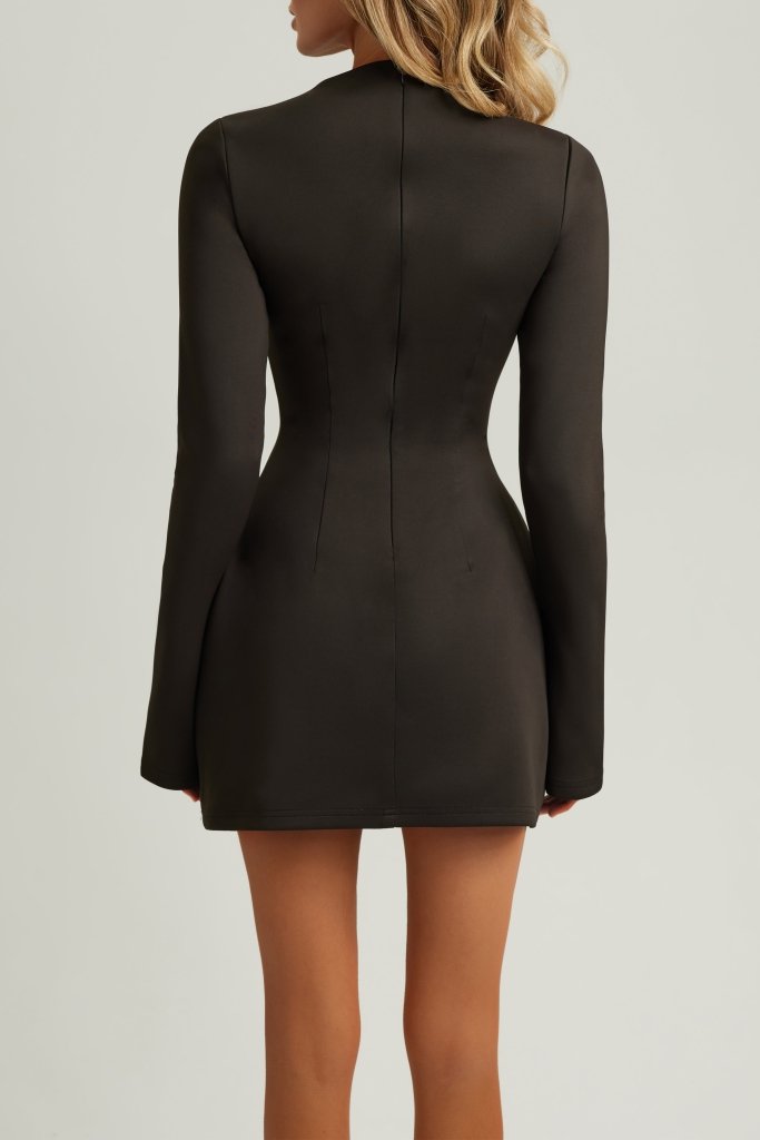 ROXANNE - Black Long Sleeve A-Line Pocket Mini Dress